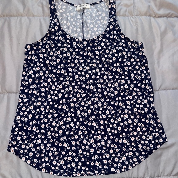 Zenana Outfitters Tops - Zenana Outfitters Navy Floral Tank Top Size Small